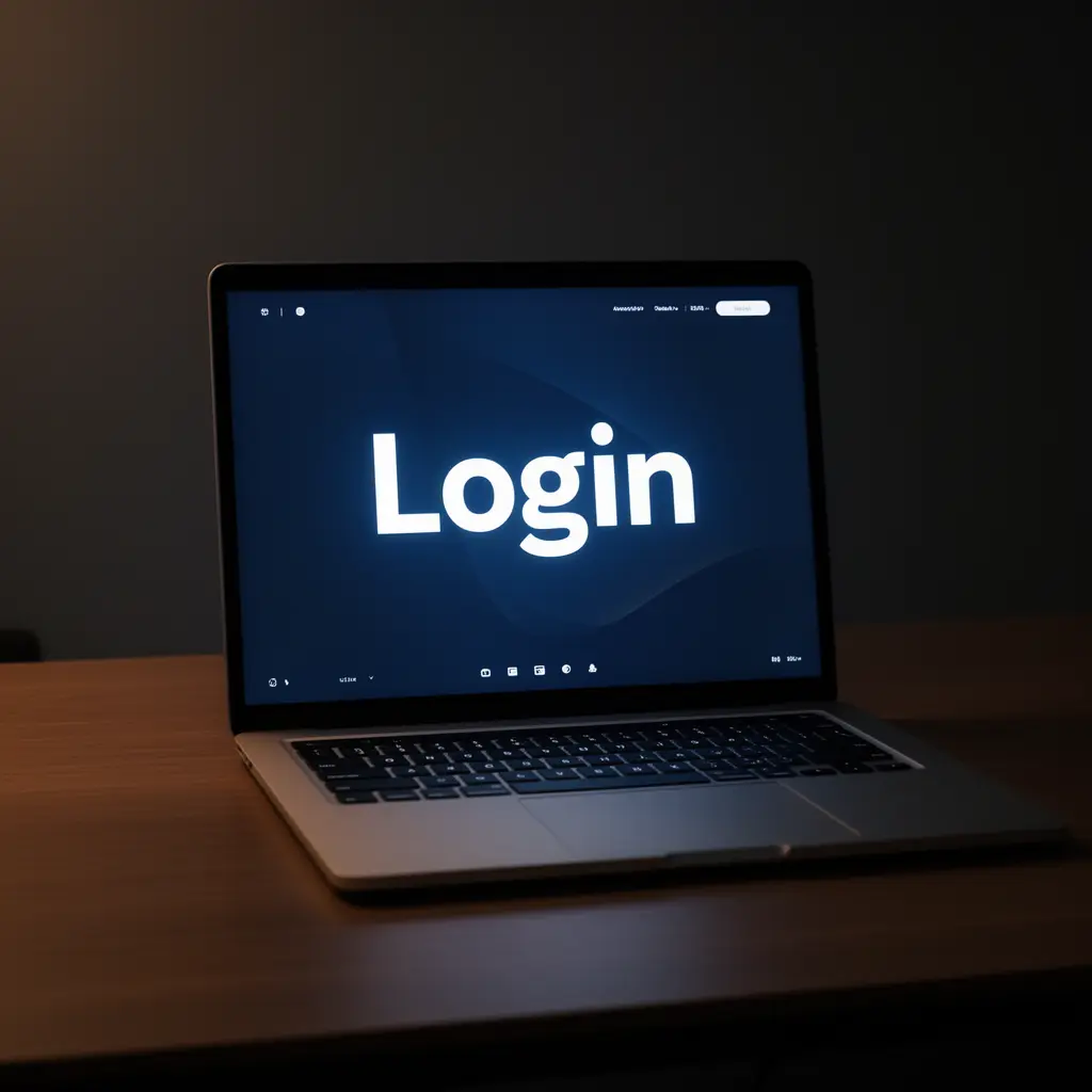 LUNA7 Login – Secure and fast account access for players in Mexico Modern laptop on a dark desk showing the LUNA7 login screen with a glowing interface designed for secure access in Mexico